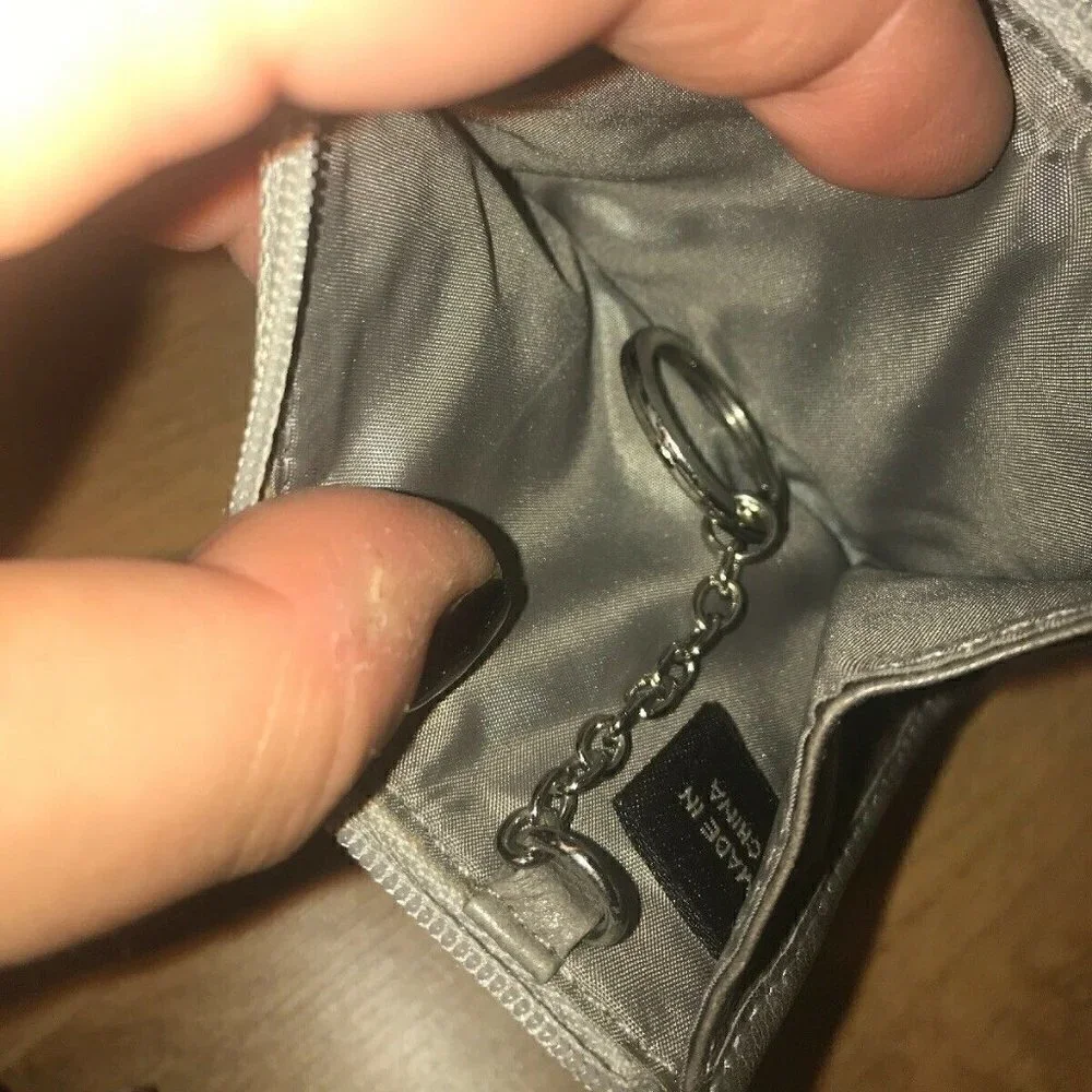 Coach Gray Zipper Key Chain Credit Card Wallet
